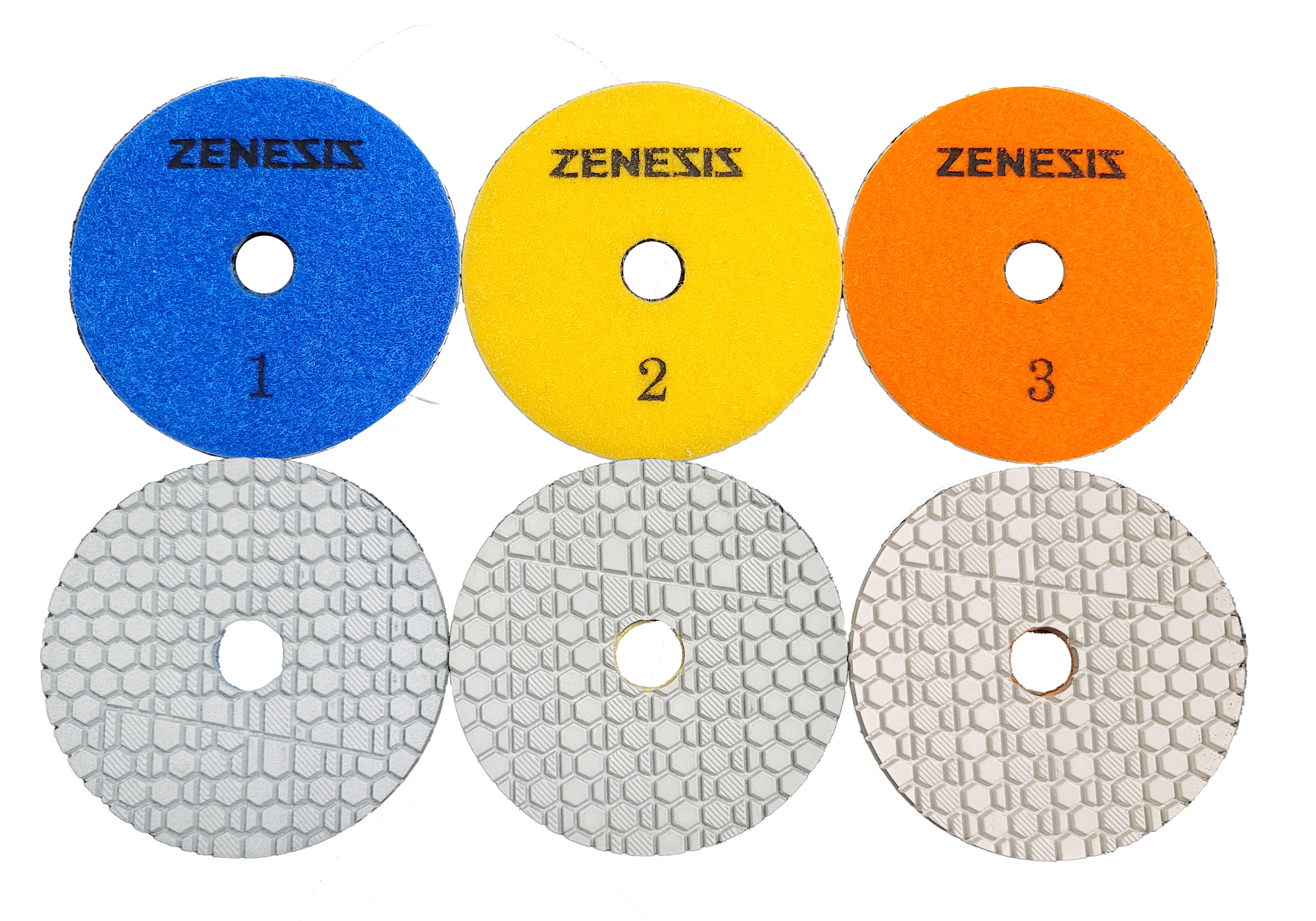 Zenesis 3 Step Polishing Pads for Stone Fabrication - 4 Inch (Wet/Dry)